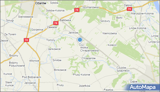 mapa Wólka Chrapanowska, Wólka Chrapanowska na mapie Targeo